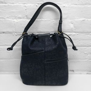 INDEN-YA Drawstring Deerskin Leather Handbag / Shoulder bag Leaf Arabesque